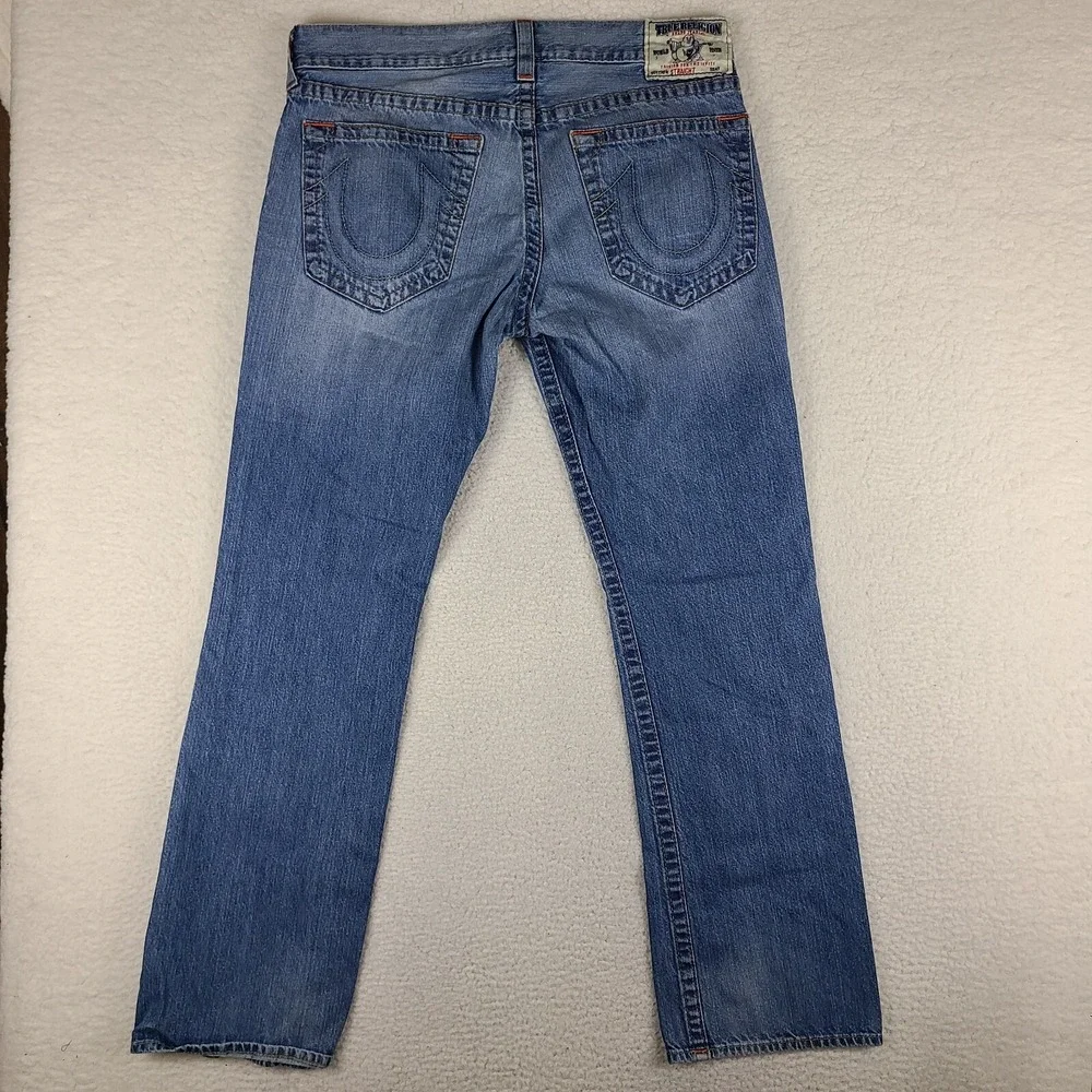 True Religion Jeans Mens 36x33 Blue Straight 100% Cotton‎ Medium Wash Denim